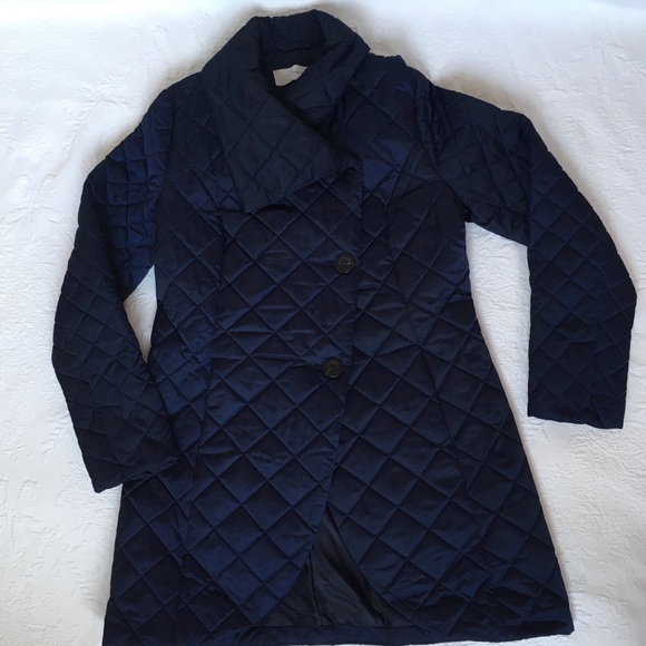 T Tahari Navy Quilted Coat Sz Medium - Picture 1 of 6